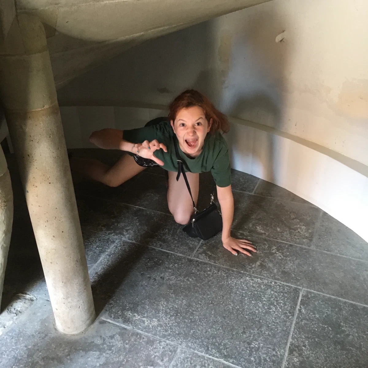 Anna at the base of the clock tower